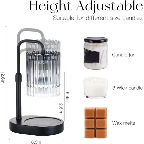 Candle Warmer Lamp with Timer: Black Candle Warming Lamp with 2 Bulbs Height Adjustable Wax Melt Warmer Dimmable Modern Bedroom Decor Gift for Women