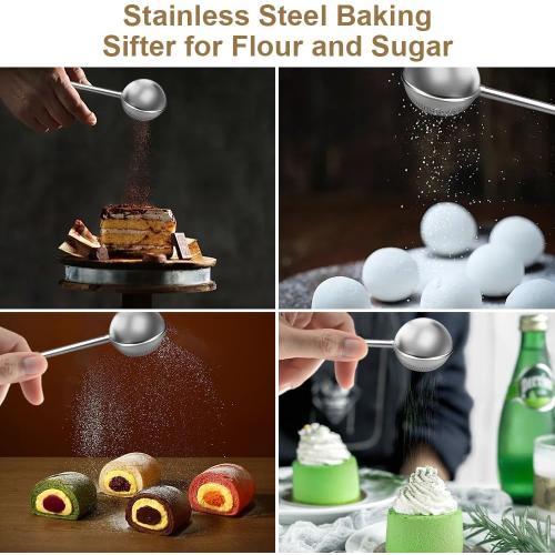 2Pcs Stainless Steel Tea Strainer Tea Infuser for Loose Leaf Tea,Tea Diffusers Fine Mesh Tea Ball Tea Accessories, Baking Supplies Baker's Dusting Wand Sugar Shaker Duster Flour Duster (Full Mesh)