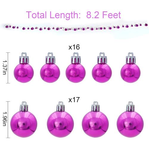 33ct Christmas Ball Ornaments with Lights, Christmas Decorations 8.2 Ft 100 LEDs Globe Ball Lights Outdoor Indoor for Tree urn Filler Flower Nursery Party Garden Yard Gazebo Wedding Decor(Pink)