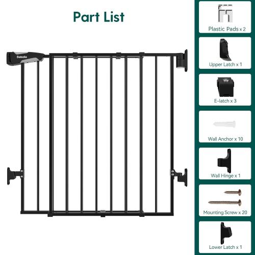 Babelio Baby Gate for Stairs, Kitchen & Doorways, No Bottom Bar| One-Handed Operation| Auto-Close| Hardware Mount (Drill Needed) Safety Dog/Pet Gate (Black - B17, 26-43 W, 28 H)