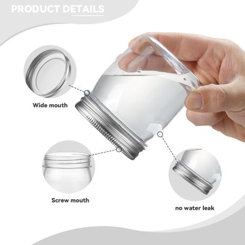 novelinks 8 oz Clear Plastic Jars with Airtight Lids, 32 Pack Plastic Mason Jars with Lids 8oz, Refillable Storage Slime Containers & Small Spice Jar for Kitchen Organization (32 Pack,Silver)