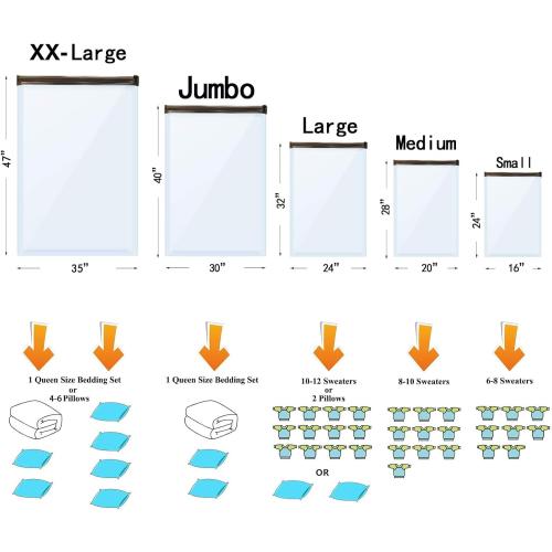 12 Pack Vacuum Storage Bags (3 Jumbo, 3 Large, 3 Medium, 3 Small),Plastic Packaging Bags,Space Saver Sealer Compression Bags with Travel Hand Pump for Blankets, Comforters, Pillows, Clothes Storage