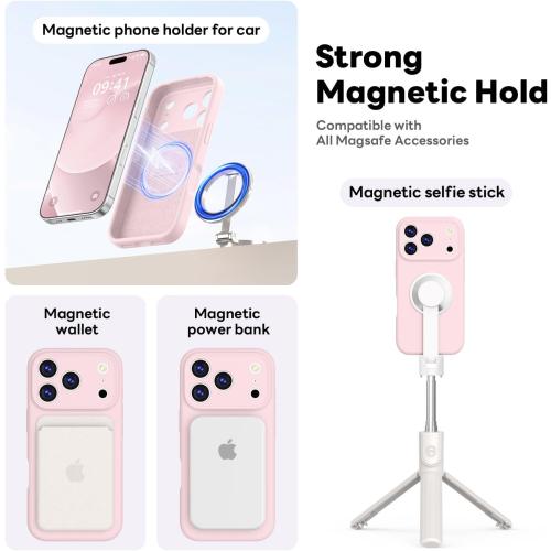 Vooii Magnetic for iPhone 17 Pro Max Case, Compatible with Magsafe (Premium Liquid Silicone) (Integrated Camera Control Button) Full Body Protective Anti-Scratch Microfiber Lining 6.9 inch, Chalk Pink