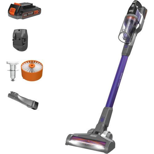 Purple BLACK DECKER Pet Hair Vacuum, Cordless Vacuum Cleaner Pet Hair, Up to 55 Minutes of Runtime, Interchangeable Floorhead, Maximum Suction, Multi-Surface, Light Weight, Powerseries Extreme (BSV2020P)