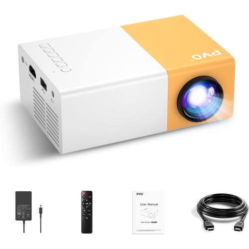 PVO Mini Projector Portable For Cartoon, Outdoor Video Projectors, LED Pico Movie-Projector for Home Theater, Kids Gift, Video Can Be Easily Mirrored Directly to The Projector Via Data Cable