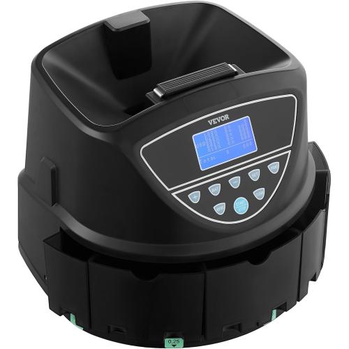 VEVOR Upgraded Coin Counter & Sorter, Coin Sorter and Wrapper Machine with Intuitive Display, Change Counter for USD Coins 1￠ 5￠ 10￠ 25￠ $1, Sorts up to 300 Coins/Min, with 5 Coin Tubes and 5 Trays
