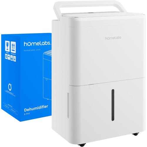 WHITE hOmeLabs 1,000 Sq. Ft Portable Dehumidifier - Ideal for Home Bedroom, Bathroom, Office and Small Sized Rooms - Ultra Quiet, Compact with Drain Hose Included - 8 pint