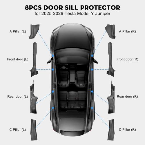 8PCS Door Sill Protector for Tesla Model Y Juniper Door Entry Guard Anti-Kick Full Protect Door Entry Cover for 2025-2026 New Model Y Juniper Interior Accessories(Carbon Fiber Pattern)
