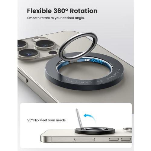 Lamicall Magnetic Phone Ring Holder for MagSafe, [Flexible 360° Rotation] Magnet Finger Ring Grip Stand Holder, Fit for iPhone 16 15 14 13 12, Pro, Pro Max, Plus, Mag Safe Accessories, Misty Black