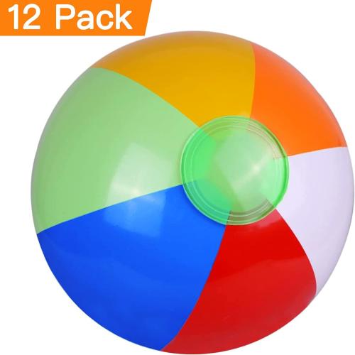 SYZ 12 Beach Balls Bulk - Inflatable Swimming Pool Toys for Kids Birthday Party Supplies Favors Luau Decorations - Blow Up Classic Rainbow Color Beachball Summer Water Games Fun Gifts (12 Pack)