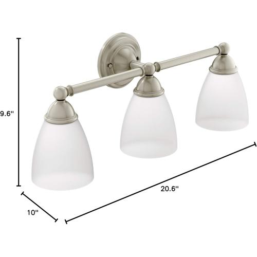Moen YB2263BN Brantford 3-Light Dual-Mount Bath Bathroom Vanity Fixture with Frosted Glass, Brushed Nickel