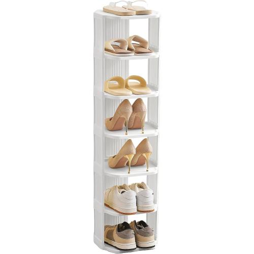 UFORU Small Shoe Rack, 7 Tier Plastic Vertical Shoe Rack for Small and Narrow Spaces, Free Standing Shoe Organizer for Closet, Entryway