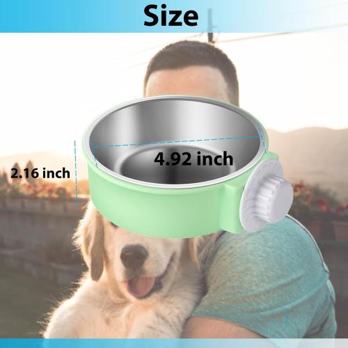 2 Pieces Crate Dog Bowl, Removable Stainless Steel Pet Kennel Hanging Food Water Feeder Bowl Cage Coop Cup for Puppy Medium Dog Cat Rabbit Ferret Bird (Blue,Green)