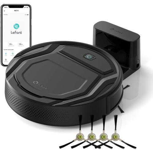 Lefant Robot Vacuum Cleaner, 120 Mins Runtime, Compact Design, Low Noise, Powerful Suction, Wi-Fi/App/Voice Control, Self-Charging, Scheduled Cleaning, Ideal for Pet Hair and Hard Floors, M210 Black