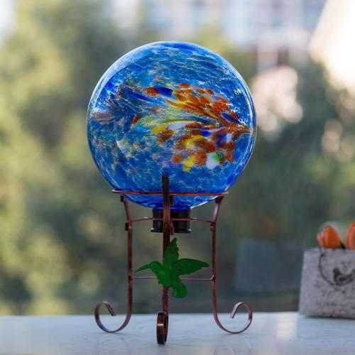 10 Diameter Garden Gazing Balls with 8.5 Hummingbird Metal Stand Indoor Outdoor Glass Globe Sphere Yard Ornament Gazing Balls for Garden,Home,Lawn,Patio,Porch(Blue)