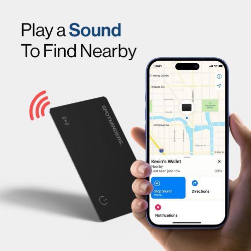 SPOTMINDERS Apple MFi Certified Wallet Tracker Works With Apple Find My Tracking Card for Wallet Card Rechargeable IP68 Waterproof 0.07in Slim iPhone Item Finder for Luggage Tags Purse Gifts for Women