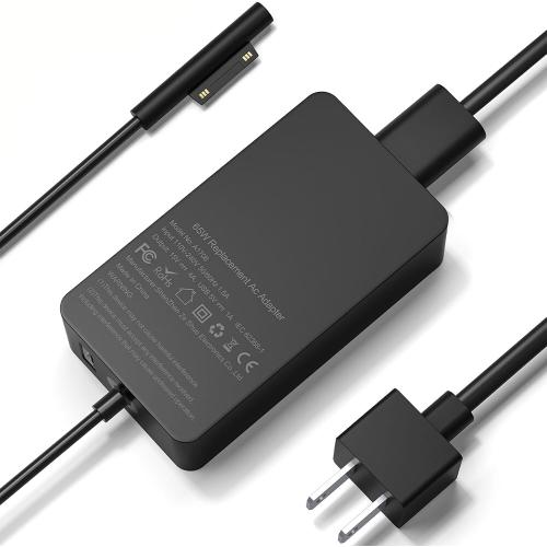 Black 6.5Ft Surface Pro Laptop Charger 65W Power Adapter for Microsoft Surface Pro 3/4/5/6/7/8/9/X, Windows Surface Laptop 6/5/4/3/2/1, Surface Book 3/2/1, Surface Go Tablet, 6.5FT Power Cord