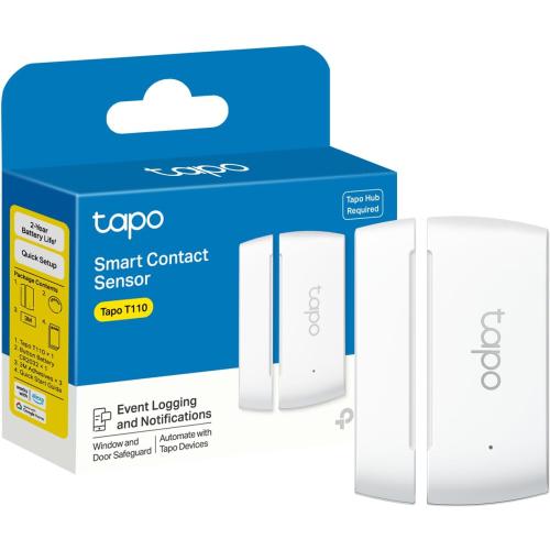 White Tapo Door Sensor Mini, REQUIRES Tapo Hub, Long Battery Life w/Sub-1G Low-Power Wireless protocol, Contact Sensor, 15mm Wide Gap Allowed, Real-Time Notification, Smart Action (Tapo T110)
