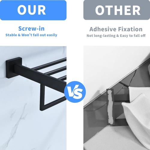 Black Towel Rack 24'' Bath Towel Shelf with Towel Bars SUS304 Matte Black Stainless Steel Wall Mounted，Modern Bathroom Storage Shelf