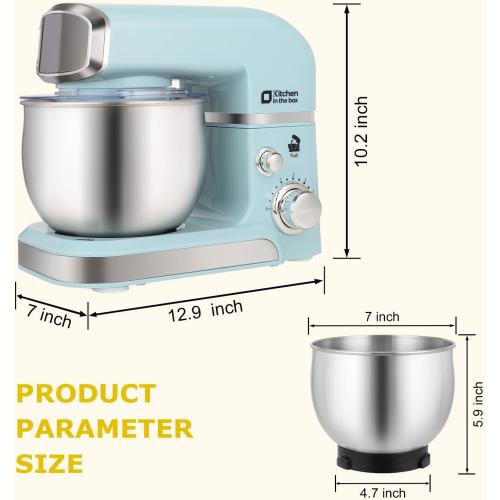 Kitchen in the box Stand Mixer,3.2Qt Small Electric Food Mixer,6 Speeds Portable Lightweight Kitchen Mixer for Daily Use with Egg Whisk,Dough Hook,Flat Beater (Blue)
