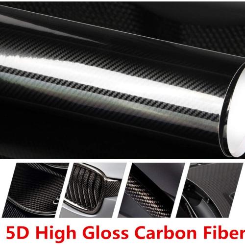 DIYAH 5D High Gloss Black Carbon Fiber Vinyl 120 x 60 / 10 FT x 5 FT Bubble Free Air Release Car Wrap Film Automotive DIY Decals with Hand Tools