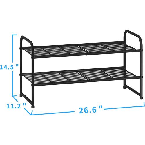 Simple Trending 2-Tier Stackable Shoe Rack, Metal Shoe Shelf Storage Organizer, White