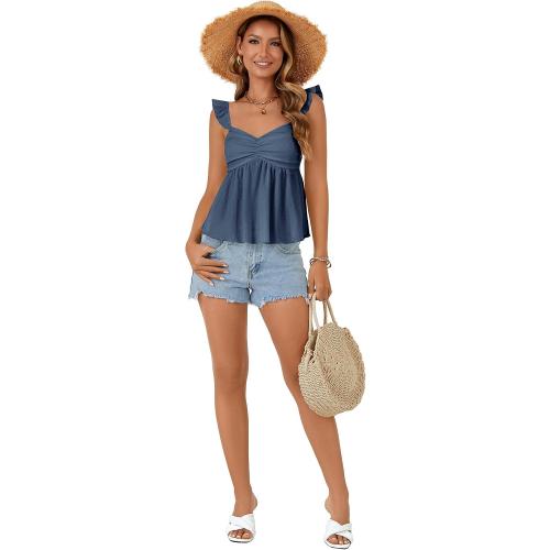 Midnight sky Women's Peplum Tops Summer Tank Camisole Tops Dressy Casual Ruffle Strap Sleeveless Babydoll Tank Top.  Size small