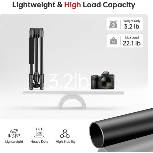 TONYBOO 61.5 Camera Tripod, Aluminum Tripod Monopod with Arca Swiss Ball Head, Heavy Duty Lightweight Reversible Travel Tripod for DSLR Mirrorless Camcorders Phone, Max Load 22 lbs