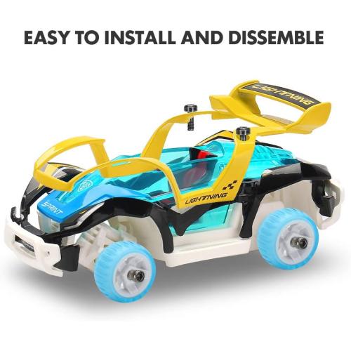 M MOOPAI Pull-Back Toy Cars Take Apart Race Car DIY Car Assembly Toy Tool Kit Build Your Own Car Educational Toy for Kids Boys & Girls Toys Aged 3  (Yellow Blue)