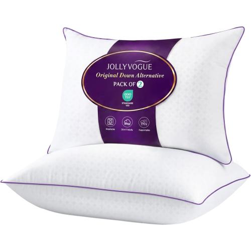 JOLLYVOGUE Bed Pillows Standard/Full Size Set of 2, Washable Supportive Bed Pillows with Super Soft Down Alternative Fill, Luxury Fluffy Hotel Quality for Side, Back, and Stomach Sleepers