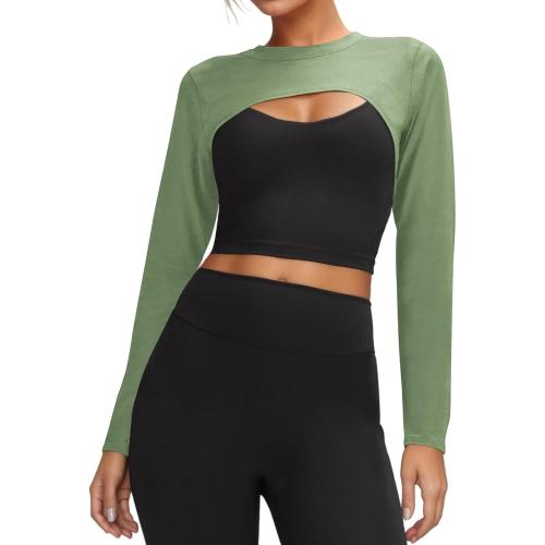 SIZE SMALL Womens Long Sleeve Crop Tops Open Front Workout Gym Yoga Cropped Shirt Sports Shrug