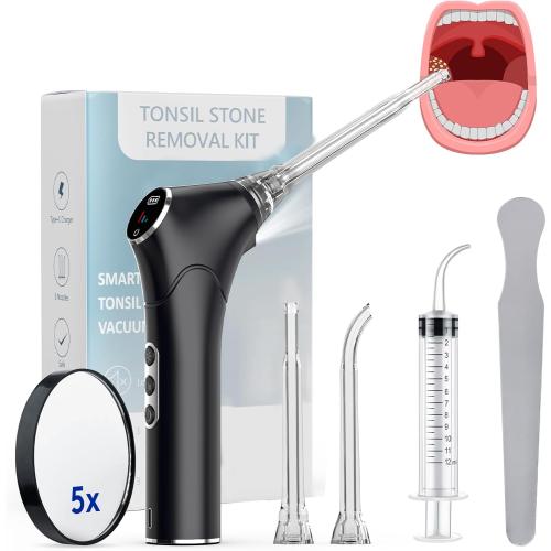 Electric Tonsil Stone Vacuum Remover - Upgraded Tonsil Stone Vacuum with LED Light, 3 Suction Modes, 5X Magnifying Mirror, 3X Silicone Probes Instant Suction Tonsil Stone Removal (Black)