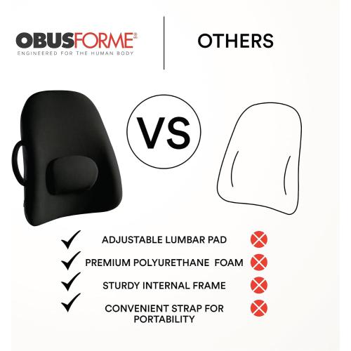 ObusForme Lowback Backrest Support – Lower Back Padded Seat Cushion and Lumbar Support Pillow, Portable Posture Support with Soft and Durable Foam