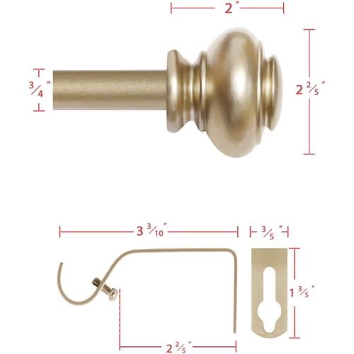 H.VERSAILTEX Window Curtain Rods for Windows 66 to 120 Inches Adjustable Decorative 3/4 Inch Diameter Single Window Curtain Rod Set with Classic Finials, Champagne Gold