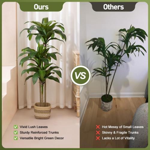 Artificial Dracaena Tree, 5FT Tall Fake Plants with UV Resistant Leaves, Faux Tropical Yucca Trees for Indoor Outdoor, Potted Large Floor Plant for Home Decor Living Room Porch, VN123