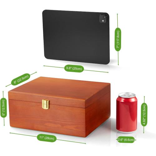 DRASTAR Large Wooden Keepsake Memory Box, Decorative Storage Box with Hinged Lid, Jewelry Gift Box with Lids, Brown