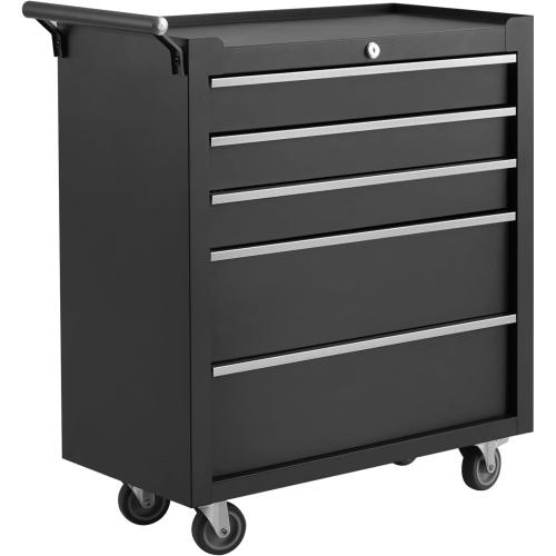 GarveeHome 5-Drawer Tool Chest, Rolling Tool Box with Wheels and Lock System, Portable Storage Rolling Tool Chest for Warehouse, Workshop & Repair Shop, Black