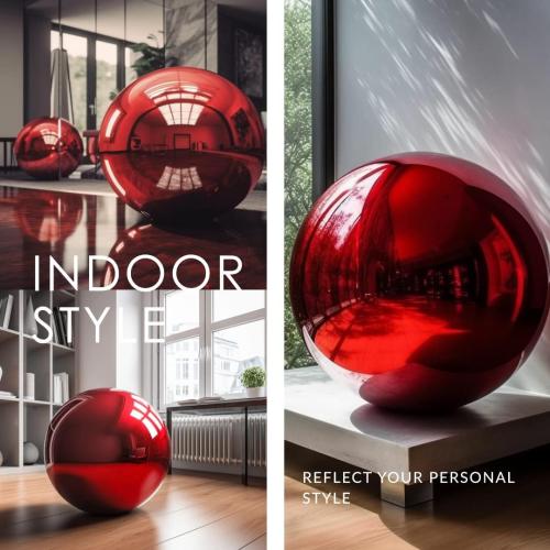 Size 10 Inch Color Red Stainless Steel Gazing Globe,v2croft Hollow Ball Mirrored Surface Polished Shiny Sphere,Garden Stainless Steel Gazing Ball for Outdoor Lawn Pond Yard Ornament(red)