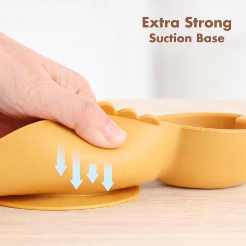 Suction Plates for Baby, Silicone Plates with Suction Divided, Baby Spoon Fork Set for Toddler Baby Dishes Kids Utensils-Crab Dusty Blue