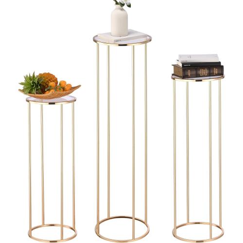 3pcs Gold Metal Cylinder Pedestal Stand, Round Display for Wedding & Party Decor, Cake Plant Vase Stand, Birthday Backdrop Column