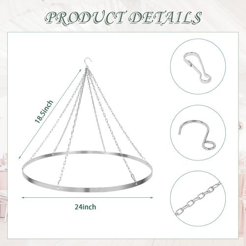 24 Inch Silver Ceiling Drapes Hanging Kit for 6 Panels, Metal Canopy Hoop Hardware Set for Wedding Ceiling Draping Fabric, Indoor & Outdoor Decoration (24 inch)