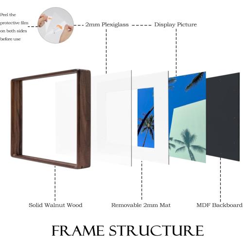 20x20 Square Frame, Solid Walnut Wood Poster Frame with Mat for 16x16 or 20x20 without Mat, Rounded Corner Walnut Wooden Frame, Gallery Wall Frames for Art