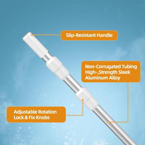 Pool Pole, Professional 12 FT Thicken Pool Pole Telescopic, Pool Cleaning Pole, Adjustable 3 Piece Telescopic Pole, Swimming Pool Cleaning Pole, Strong Lock & Grip