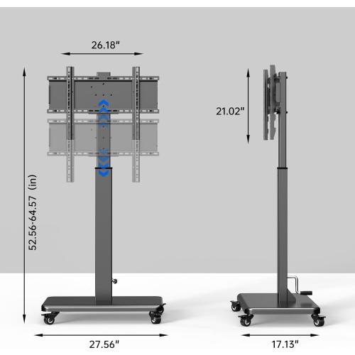 Mobile TV Cart with Handle Stepless Lift,Rolling TV Stand for 42-75inch TVs with 90 Rotating,Portrait to Landscape,Height Adjustable TV Stand with Wheels Holds up to 110lbs,Max VESA 600x500mm (Black)