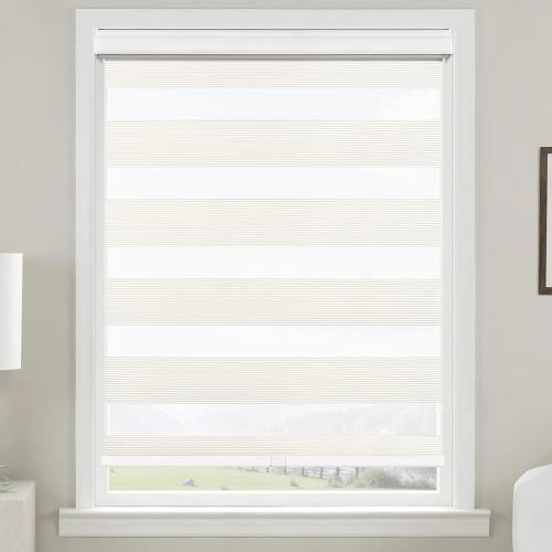 Allbright Cordless Free Stop Zebra Window Blinds 23 W×64 H, Dual Layer Roller Shade Room Darkening Sheer Shades, Light Filtering Window Shades, Easy to Install Beige