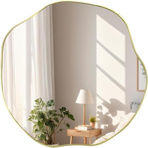 POZINO Irregular Shaped Mirror, 16 Asymmetrical Mirror, Gold Scalloped Rounded Mirrors, Modern Frameless Abstract Mirrors for Living Room Bedroom Bathroom Entryway Fireplace Hallway