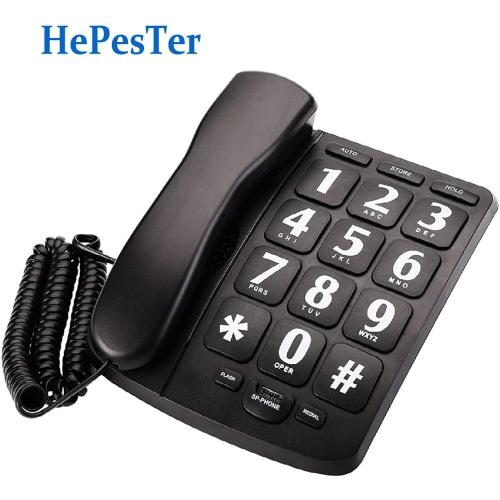 Big Button Phone for Elderly, HePesTer P-02 Amplified Corded Phone for Hearing Impaired Aid with Extra Loud Ringer Landline Telephone for Seniors Home House Phone Wall Mountable