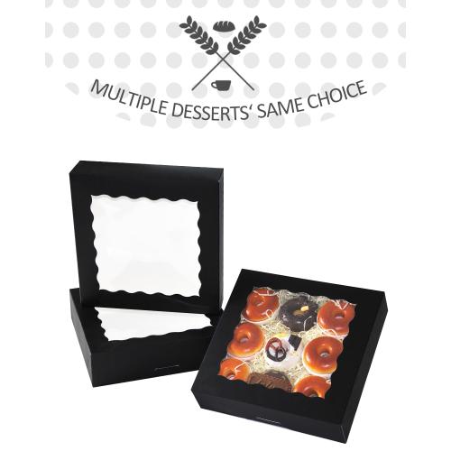 qiqee 8x8x2.5 Inch Black Pastry Box With Window Donut Pie Boxes 12pcs Bakery Box (Auto-pop Up)