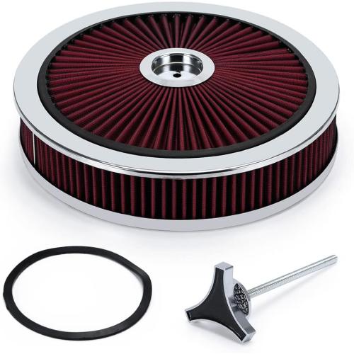 PTNHZ 14x3 Round Air Cleaner Filter Assembly w/Flow-Thru Lid Caburetor High Flow Compatible For Chevrolet GMC Ford