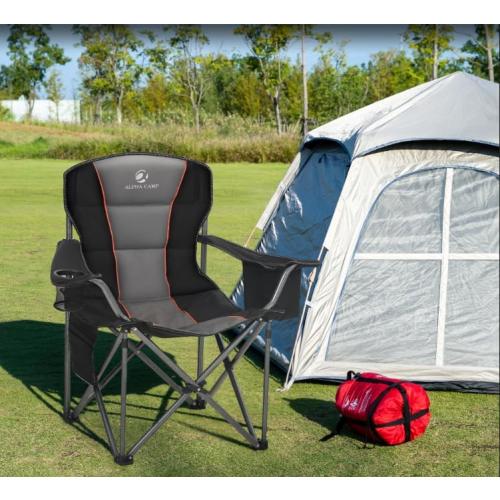 ALPHA CAMP Oversized Folding Camping Chair, Heavy Duty Portable Lawn Chairs with Cooler Bag, Side Pocket & Cup Holder, Folding Chairs for Outside Support 450 LBS